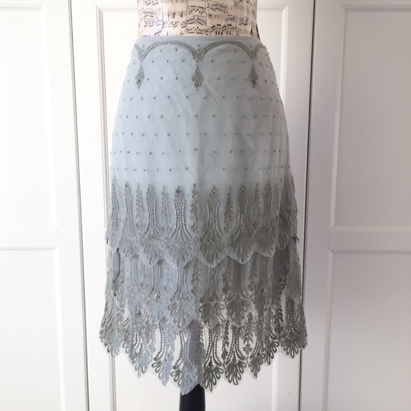 ✳️Anthropologie Sea Foam Green Scallop Lace Skirt - Picture 6 of 8